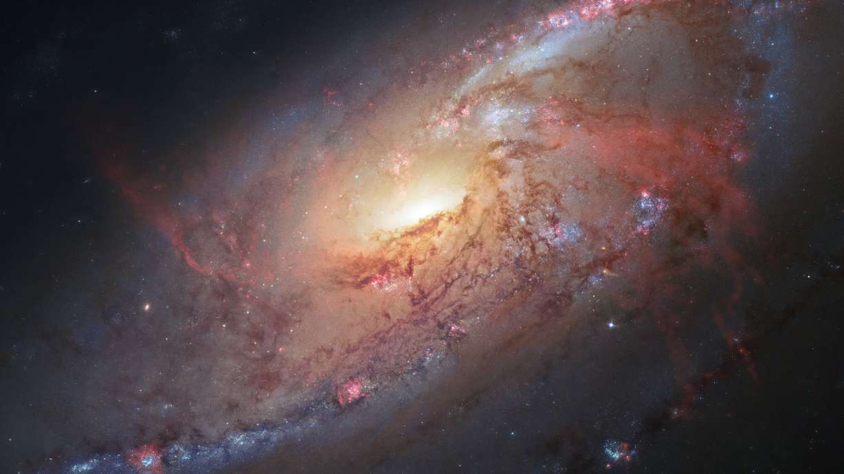 This image captured by the Hubble Space Telescope shows M106 with additional information captured by amateur astronomers Robert Gendler and Jay GaBany. The telescope is marking its 35th anniversary.