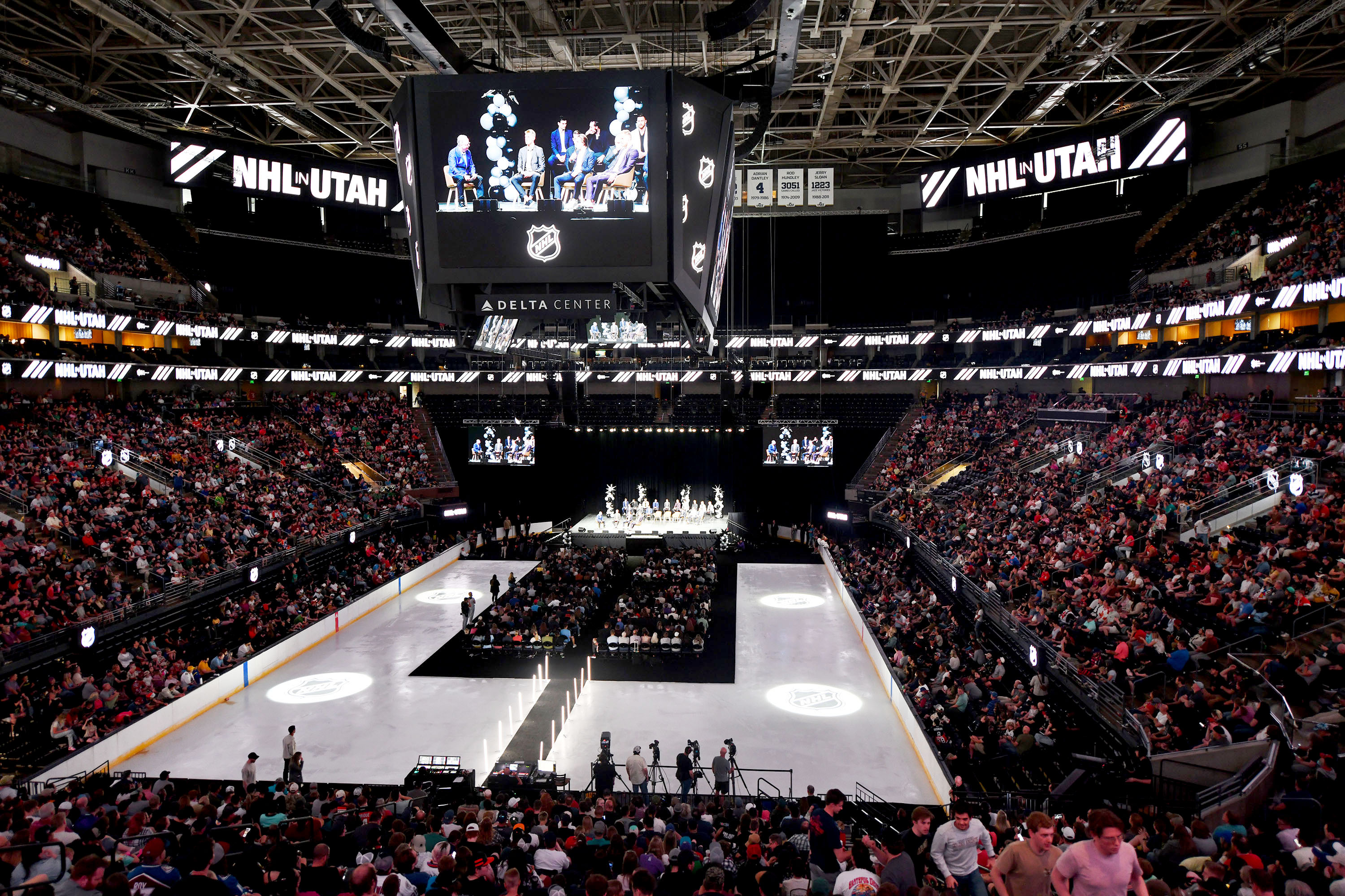 Thousands attend the NHL event at the Delta Center in Salt Lake City, as Utah’s NHL hockey team is introduced to fans on Wednesday, April 24, 2024.