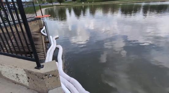 Clean up crews work at Sugarhouse Park after a semitruck crashed in Parleys Canyon, spilling 180 gallons of diesel fuel on April 25. A health advisory for the area was lifted on Wednesday.