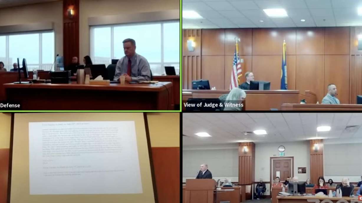 Various angles of the Ada County courtroom are shown via livestream during Chad Daybell's murder trial on Thursday. Daybell is charged with the murders of JJ Vallow, Tylee Ryan and Tammy Daybell.