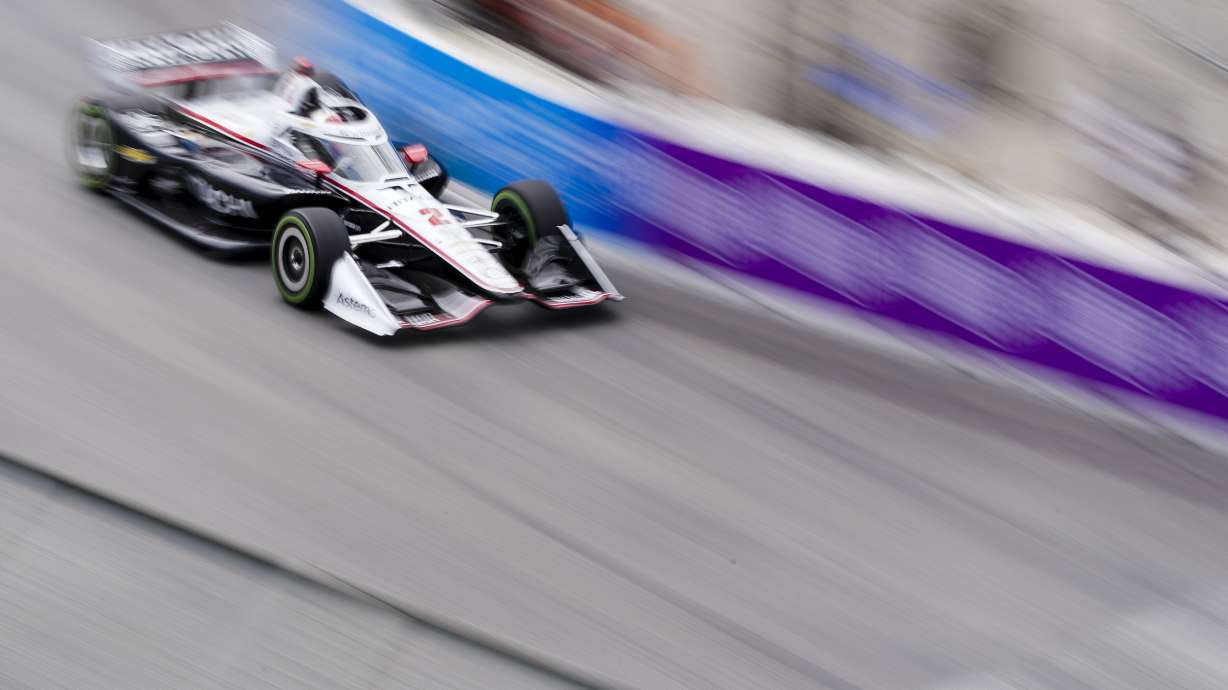 Team Penske driver Josef Newgarden races during a qualifying session for the IndyCar Grand Prix of Long Beach auto race Saturday, April 20, 2024, in Long Beach, Calif.