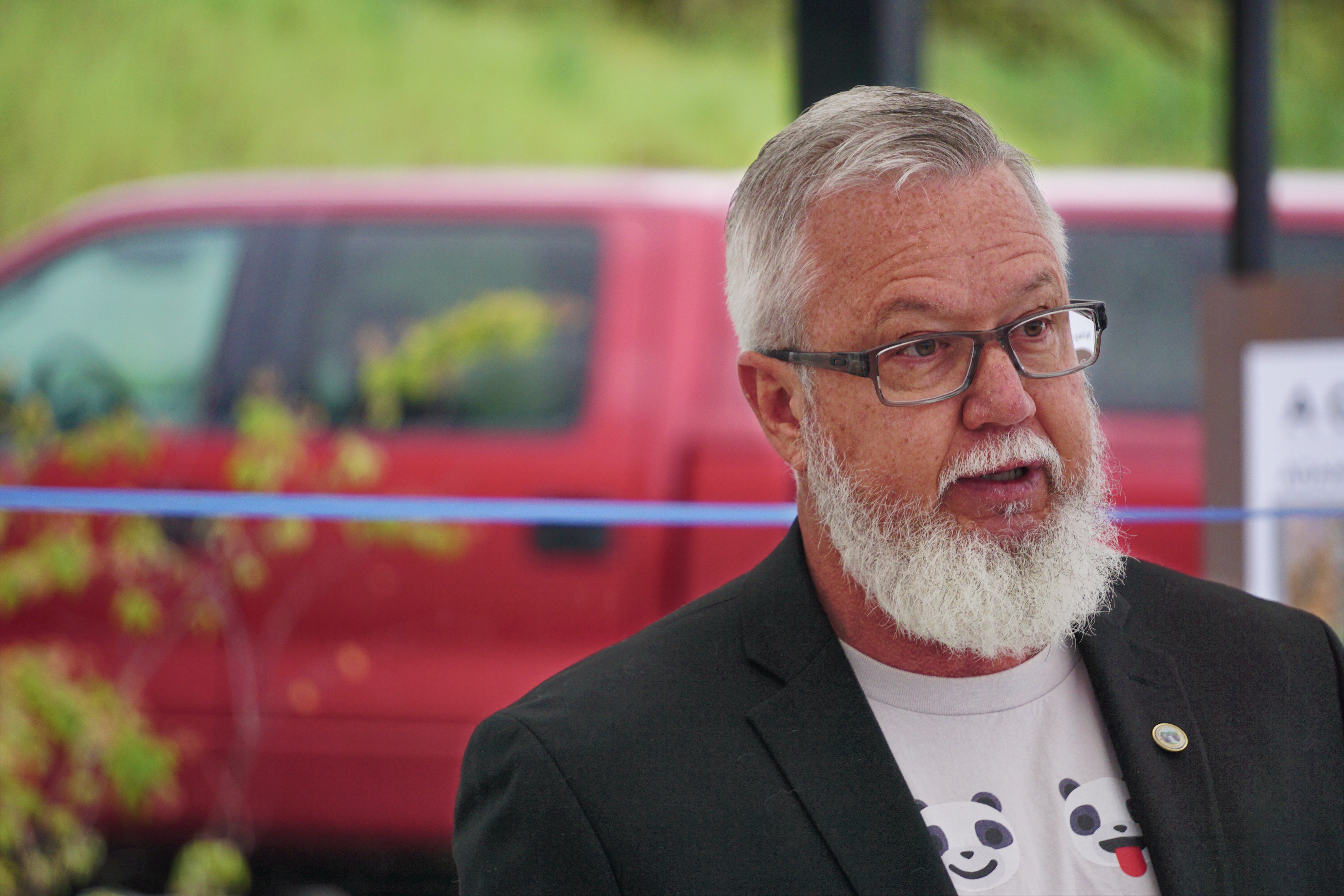 Tyrone Hipwell speaks to the attendants of a ribbon cutting ceremony, reflecting on the death of his daughter in Adams Canyon in 2016, and the legacy his family hopes to leave with the new trailhead amenities.