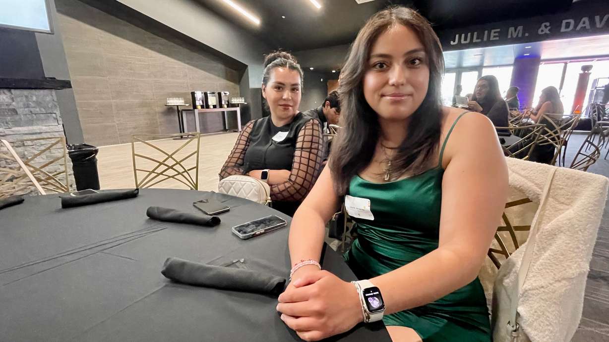 Somos Foundation scholarship recipient Laura Jimenez, right, with her sister Rosa Jimenez at a gala on Thursday, in Salt Lake to honor the 20 foundation scholarship recipients.