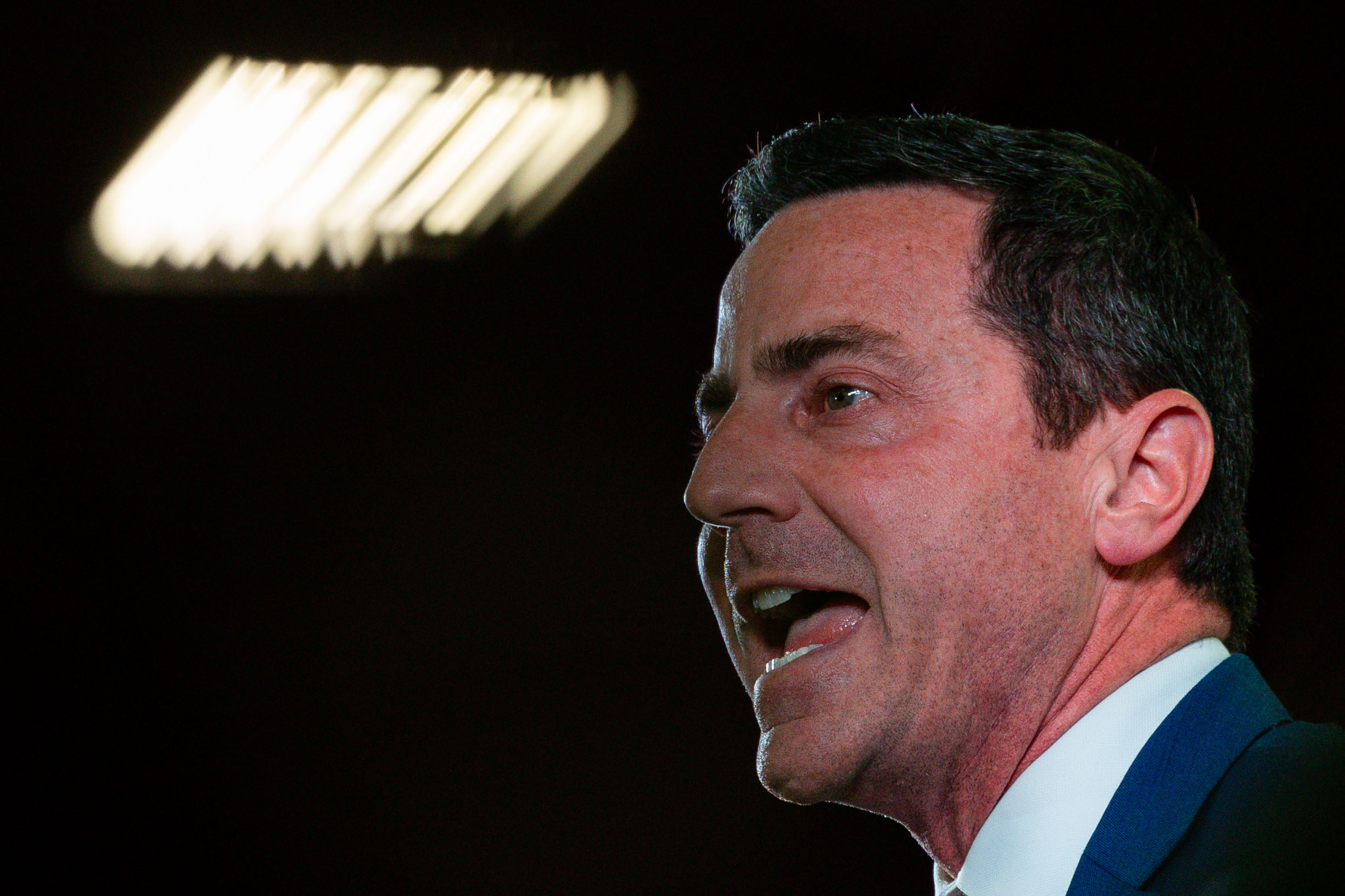Trent Staggs, who is running for U.S. Senate, speaks at the Utah Republican Party state nominating convention at the Salt Palace Convention Center in Salt Lake City on Saturday.