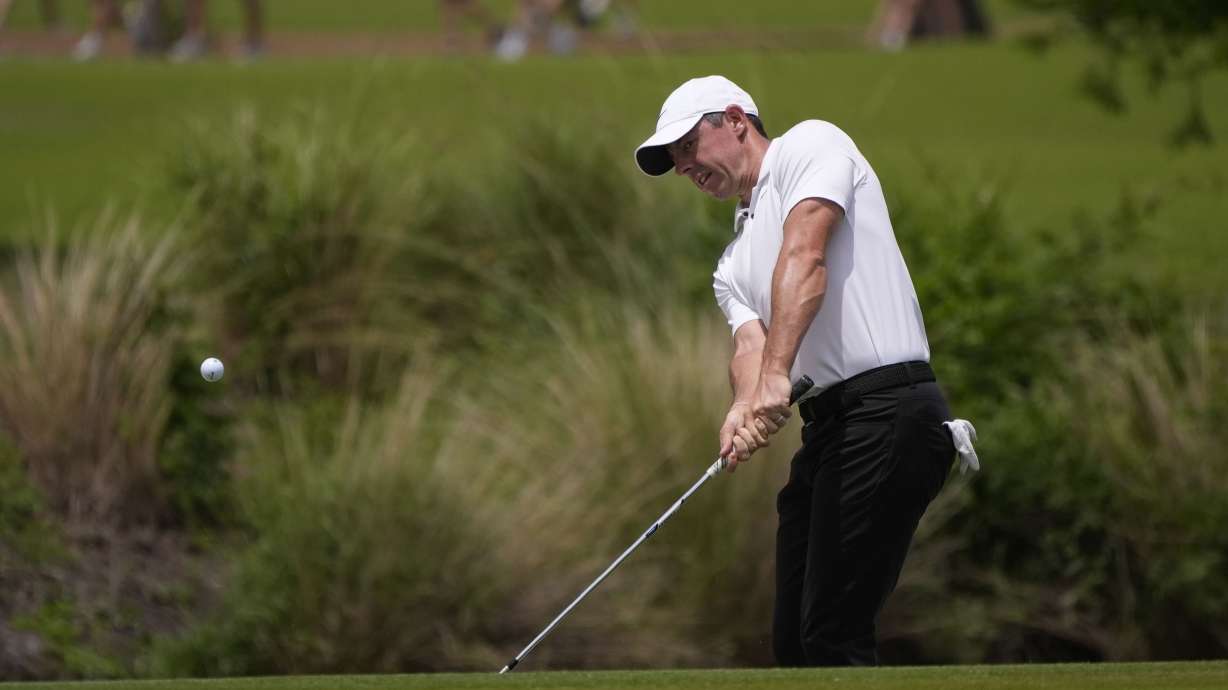 Rory McIlroy, of Northern Ireland, chips onto the second green during the final round of the PGA Zurich Classic golf tournament at TPC Louisiana in Avondale, La., Sunday, April 28, 2024.