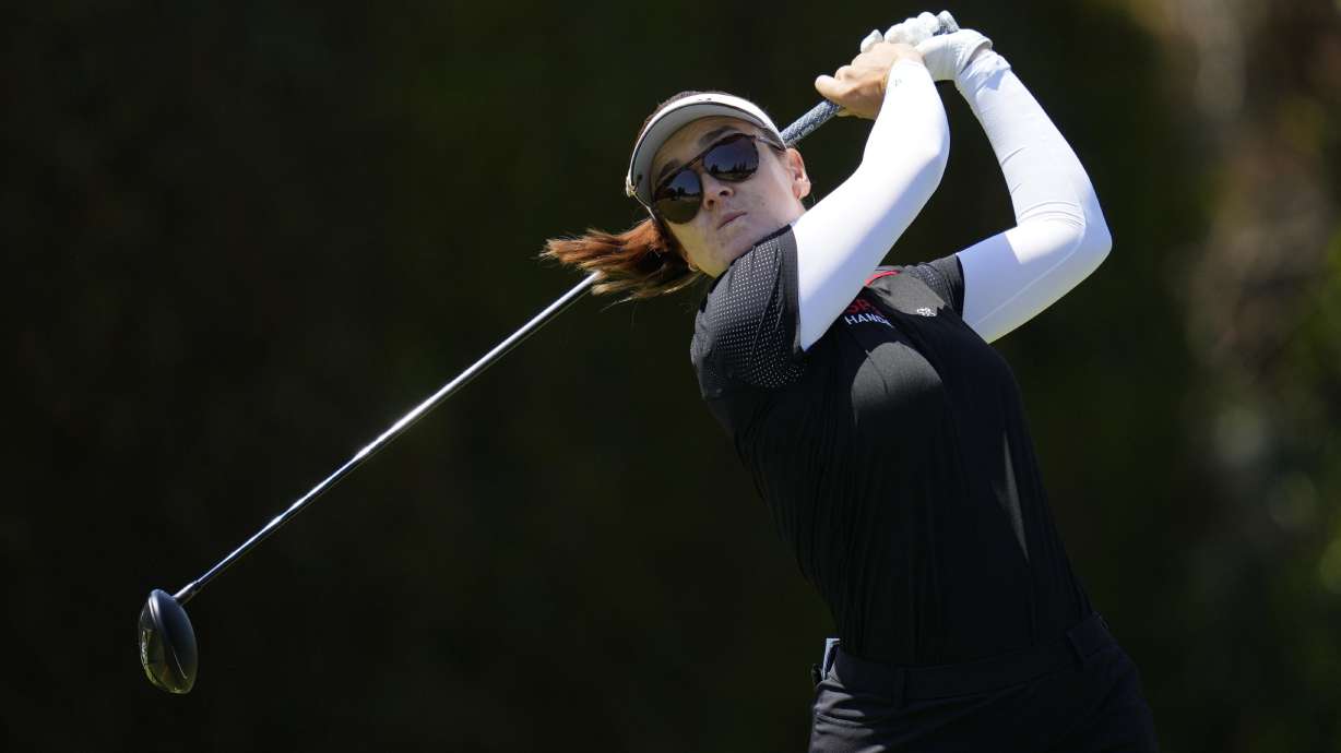 Hannah Green hits from the second tee during the fourth round of the LPGA's JM Eagle LA Championship golf tournament at Wilshire Country Club, Sunday, April 28, 2024, in Los Angeles.