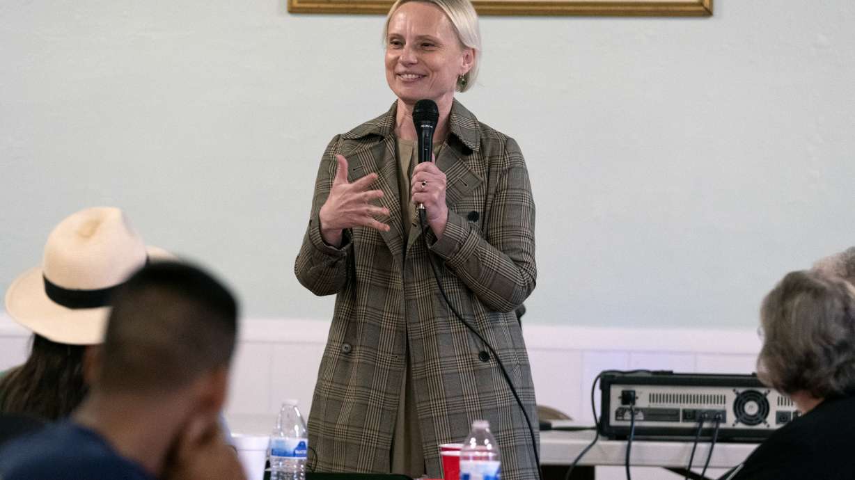 Rep. Victoria Spartz, R-Ind., speaks April 22, in Sheridan, Ind. Spartz, the first and only Ukrainian-born member of Congress, initially a natural voice for Ukraine, has reversed her stance on the foreign aid.