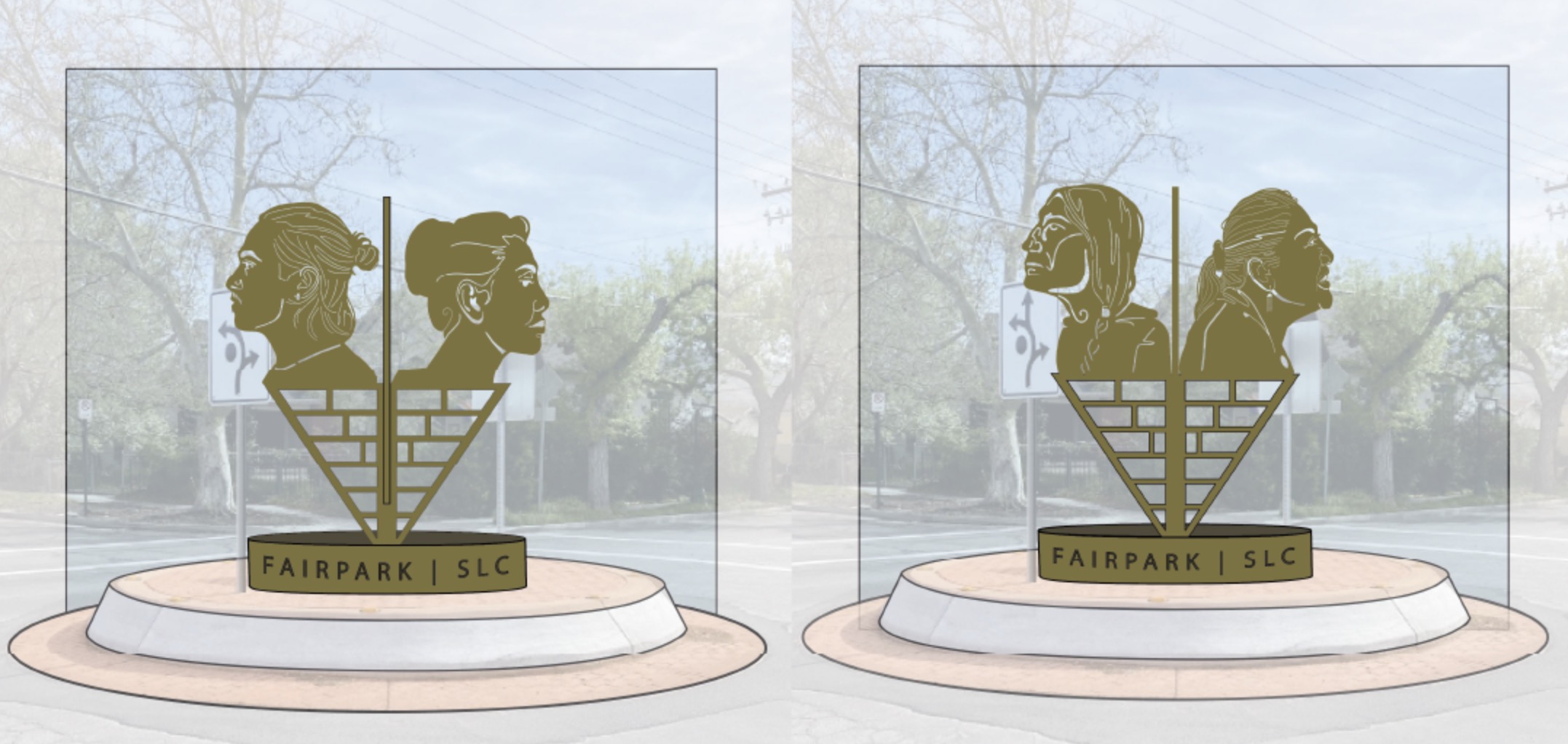 A rendering of the two sides of a sculpture that Matt Monsoon designed for the Fairpark neighborhood. It's set to be installed later this year.