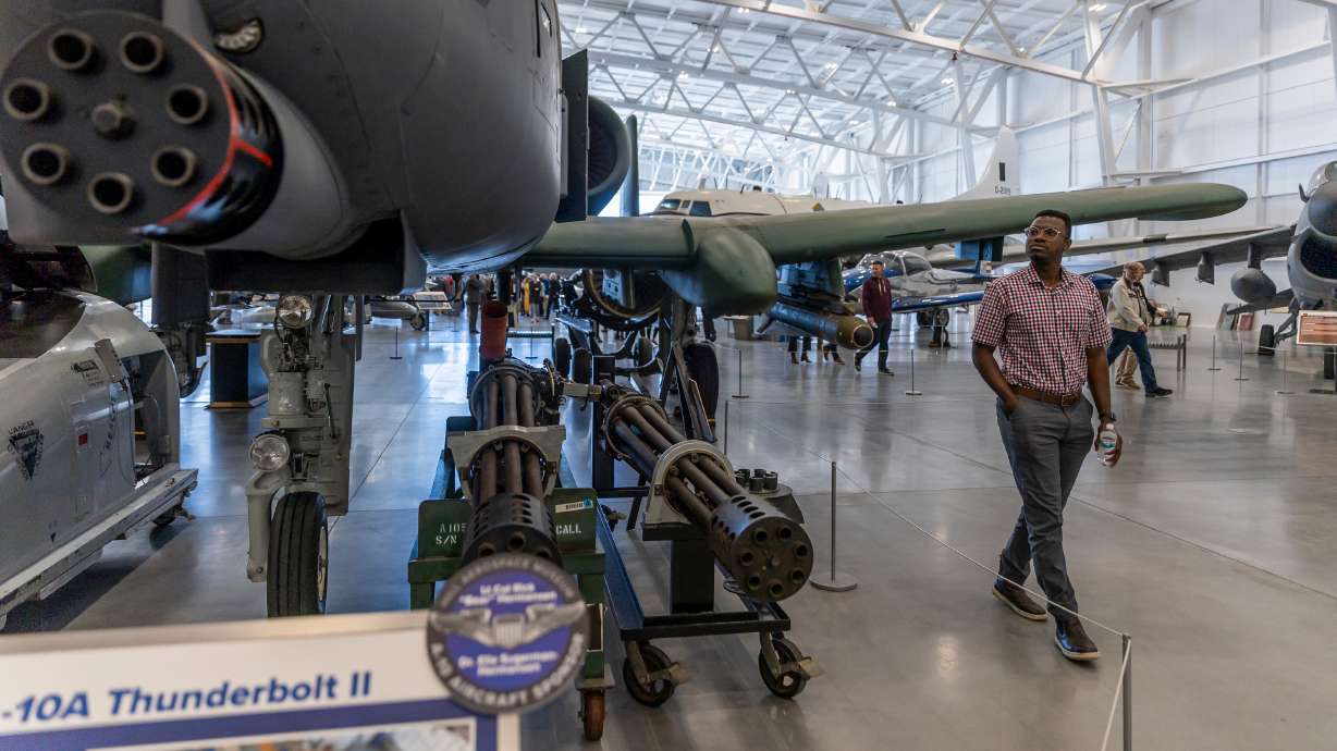 Rich Engmann observes the unveiled Alexander Hall and L.S. Skaggs Gallery, a 10-year-long project at the Hill Aerospace Museum at Hill Air Force Base on Monday.