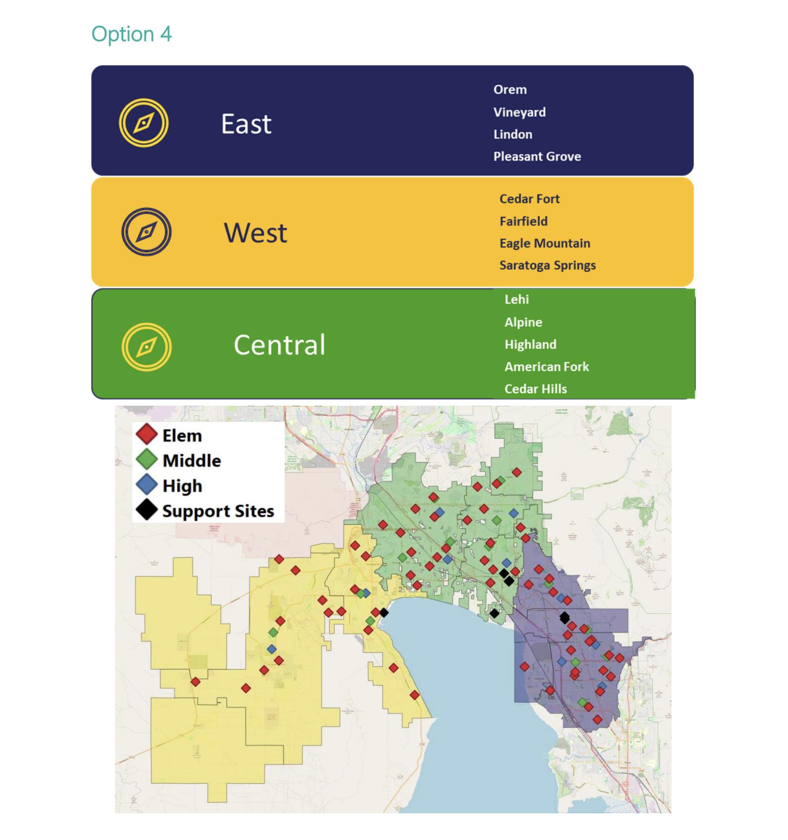 The fourth option for a potential reconfiguration of Alpine School District is pictured.