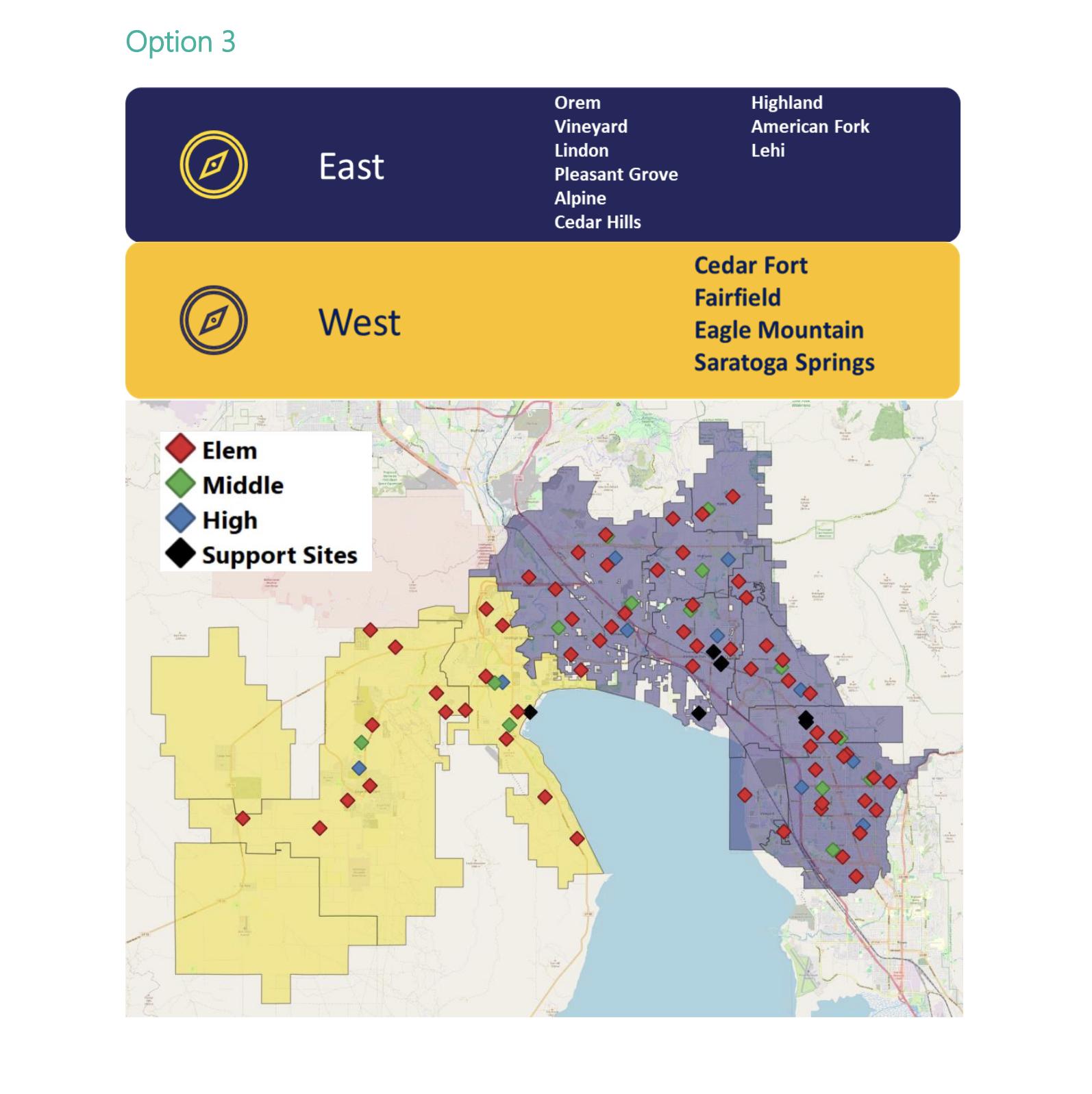 The third option for a potential reconfiguration of Alpine School District is pictured.