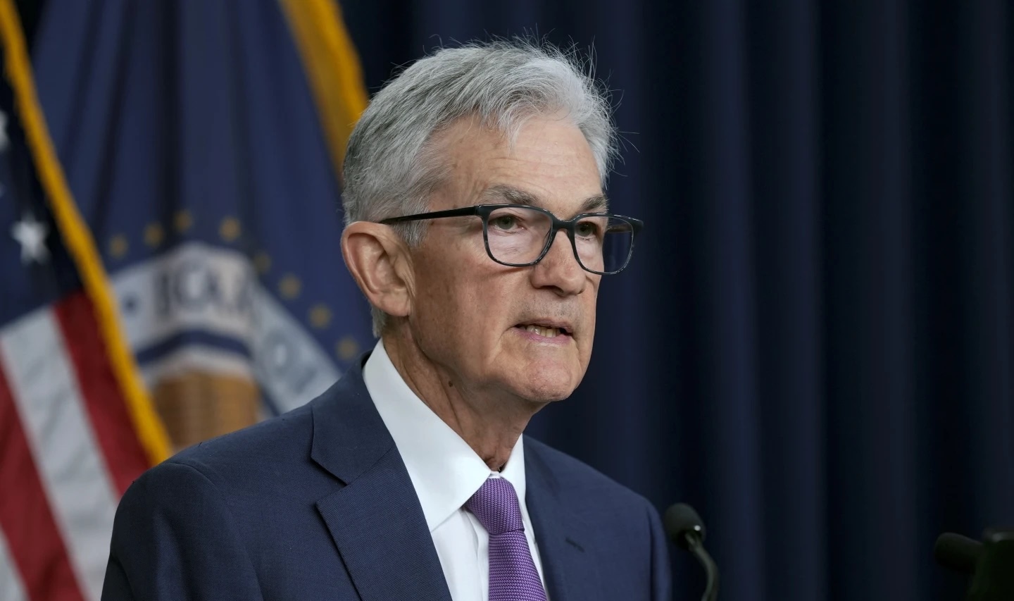 Federal Reserve Board chair Jerome Powell speaks in Washington on Tuesday. The Fed is keeping its key rate at a two-decade high of roughly 5.3%.