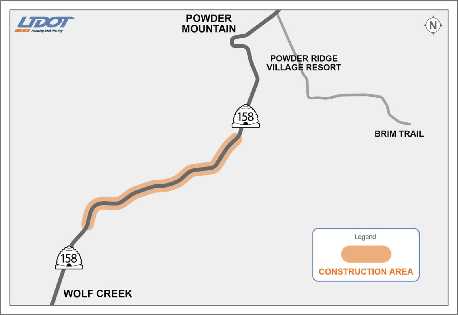 The image shows the area of work where a runaway truck ramp is being installed along state Route 158 between Powder Mountain and Eden in Weber County. Work started in April.