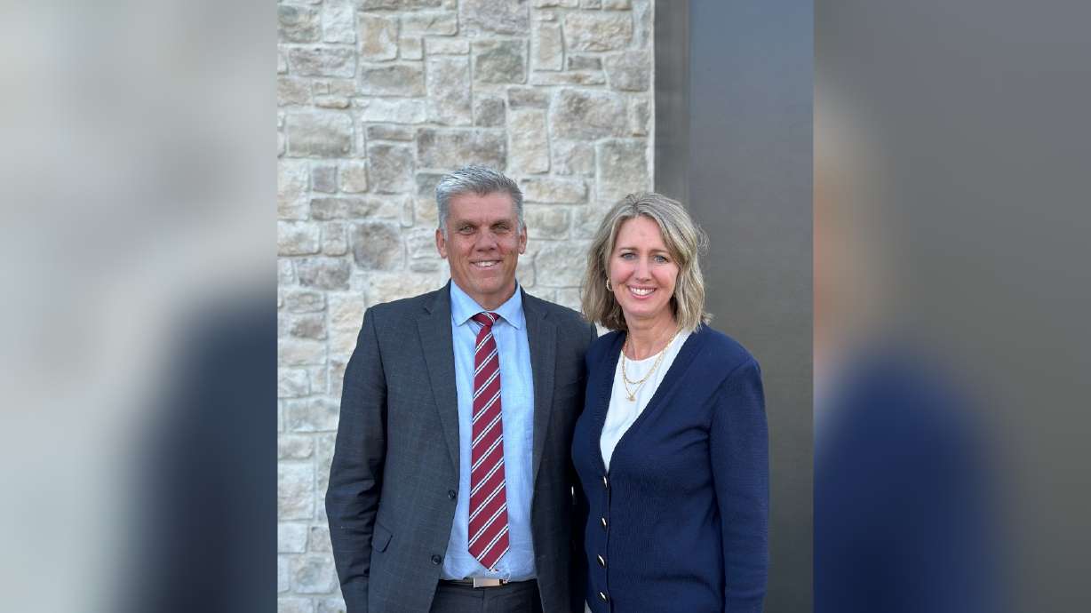 State Rep. Phil Lyman, left, a gubernatorial candidate, named Natalie Clawson his running mate on Saturday after his earlier pick was found ineligible.