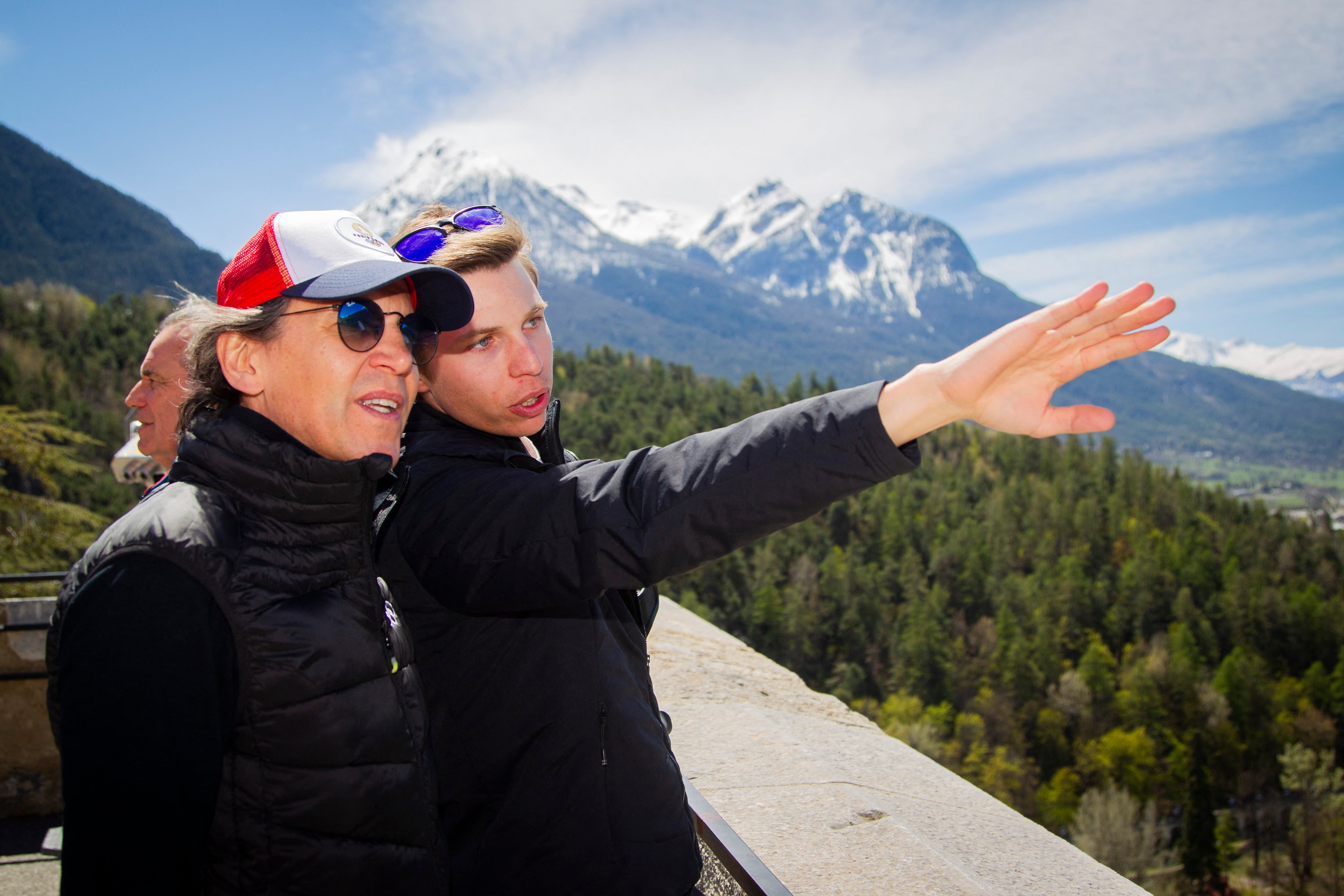 Arthur Bauchet shows Christophe Dubi the ski resort of Serre-Chevalier in Villeneuve-la-Salle, France, on April 24. France's bid team seemed assured after a visit by the same International Olympic Committee delegation that came to Utah last month.