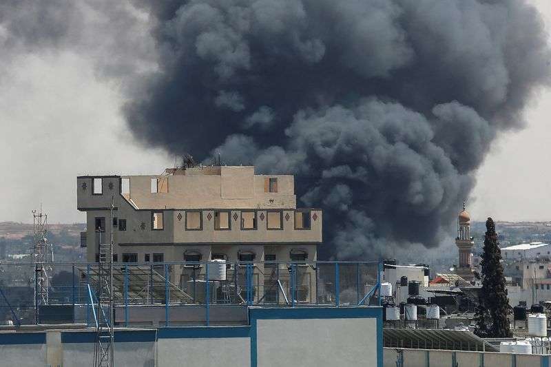 Smoke rises after an Israeli strike as Israeli forces launch a ground and air operation in the eastern part of Rafah, amid the ongoing conflict between Israel and Hamas, in Rafah, in the southern Gaza Strip, Tuesday.