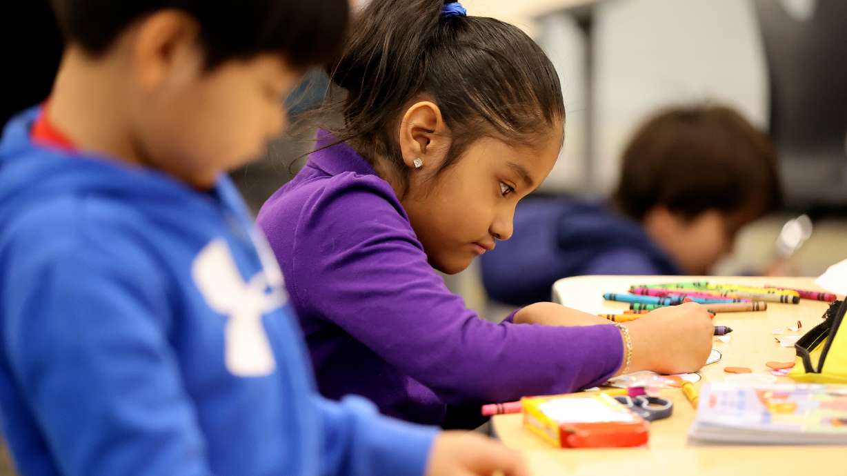 Second grader Sheily Gutierrez Aguilar colors at South Kearns Elementary in Kearns on Jan. 30. Utah's Permanent State School Fund, an endowment created to support public schools, has hit a record $3.3 billion.
