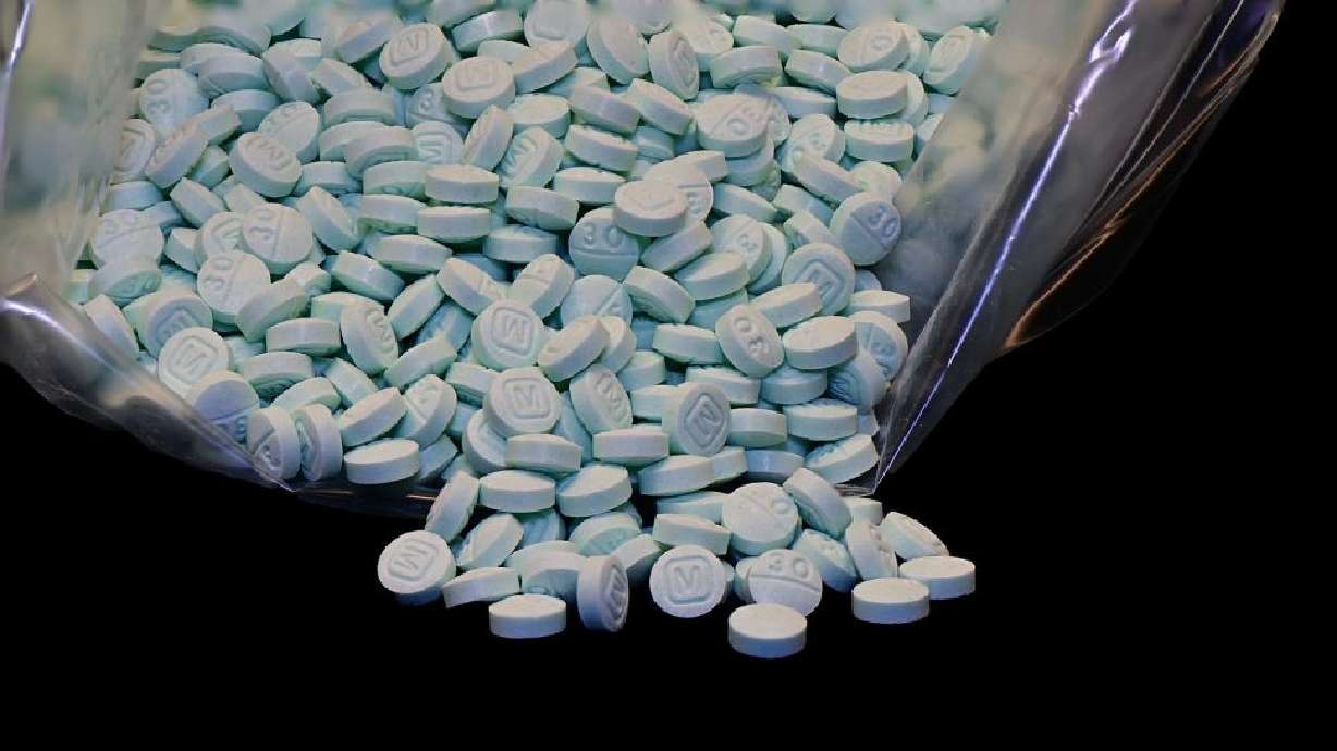 A bag of counterfeit fentanyl pills. An anonymous tip led to the recovery of more than 108,000 suspected counterfeit oxycodone pills laced with fentanyl during a traffic stop near the Southern Parkway exit in St. George over the weekend.