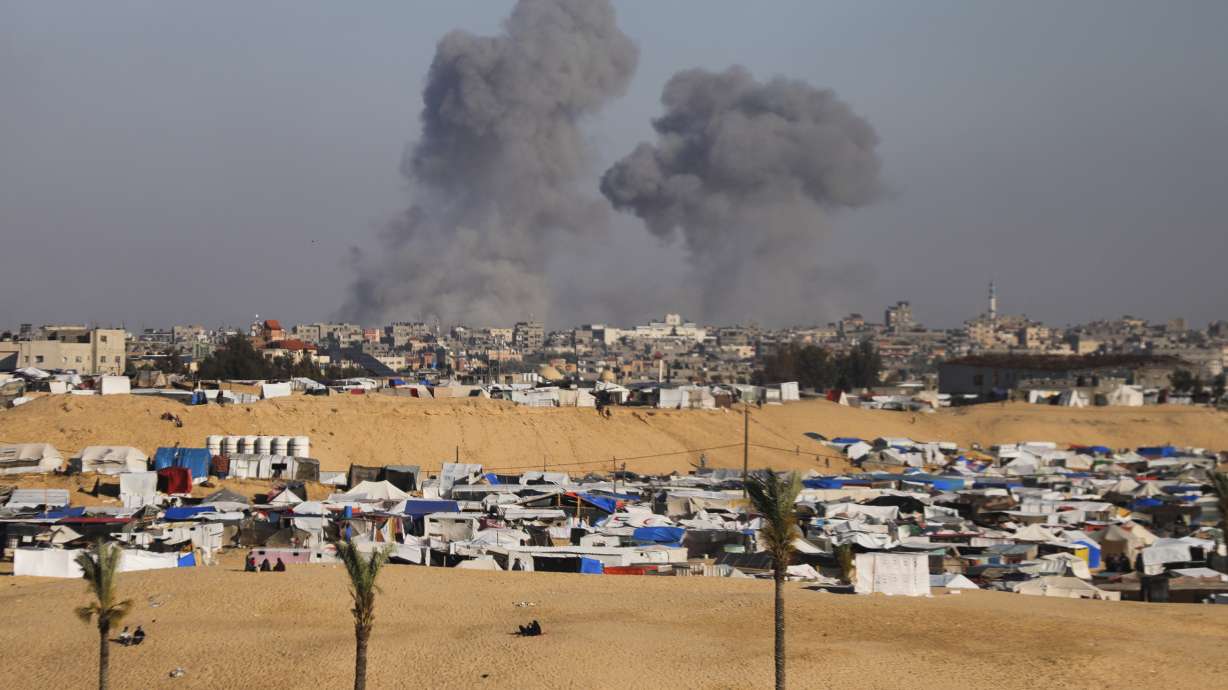 Smoke rises following an Israeli airstrike east of Rafah, Gaza Strip, Monday.