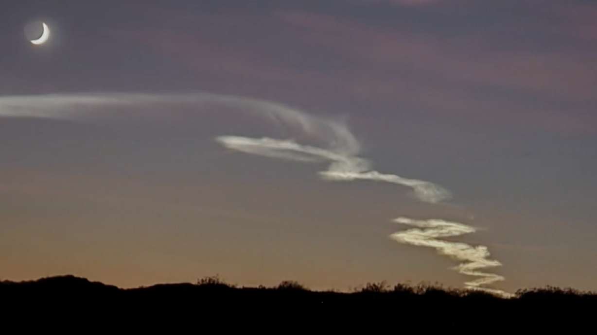 The trail of a SpaceX Falcon 9 rocket is seen from Hurricane on Oct. 27, 2020. The scheduled launch of a rocket from California on Wednesday is likely to be visible from southern Utah with a 'space jellyfish' effect.