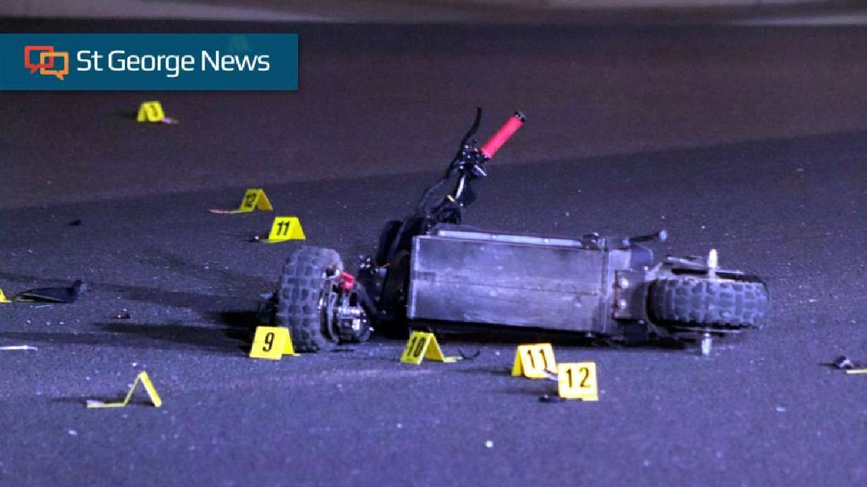 A scooter at the scene of a crash involving two children who were seriously injured on 3000 East and Lidia Drive in St. George, April 19. The case against a St. George teen driver was dismissed due to a clean toxicology report and video footage.
