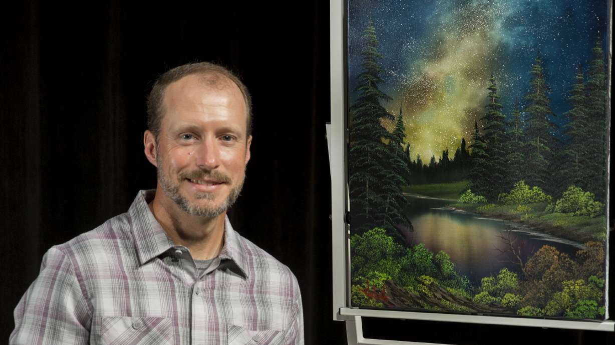 Nicholas Hankins appears in the studio during a taping of "The Joy of Painting with Nicholas Hankins: Bob Ross' Unfinished Season."