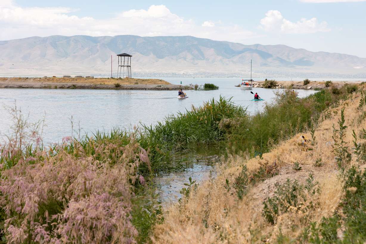 People take their boats, jet skis, kayaks and other water toys out at Utah Lake in Vineyard on July 3, 2023.
