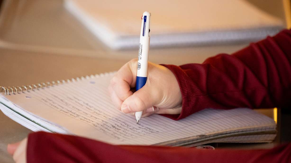 Students work in an English class at Cyprus High School in Magna on Jan. 27, 2023. Utah high school seniors Joseph Tsai and Audrey Su were named Thursday as this year's U.S. Presidential Scholar recipients.