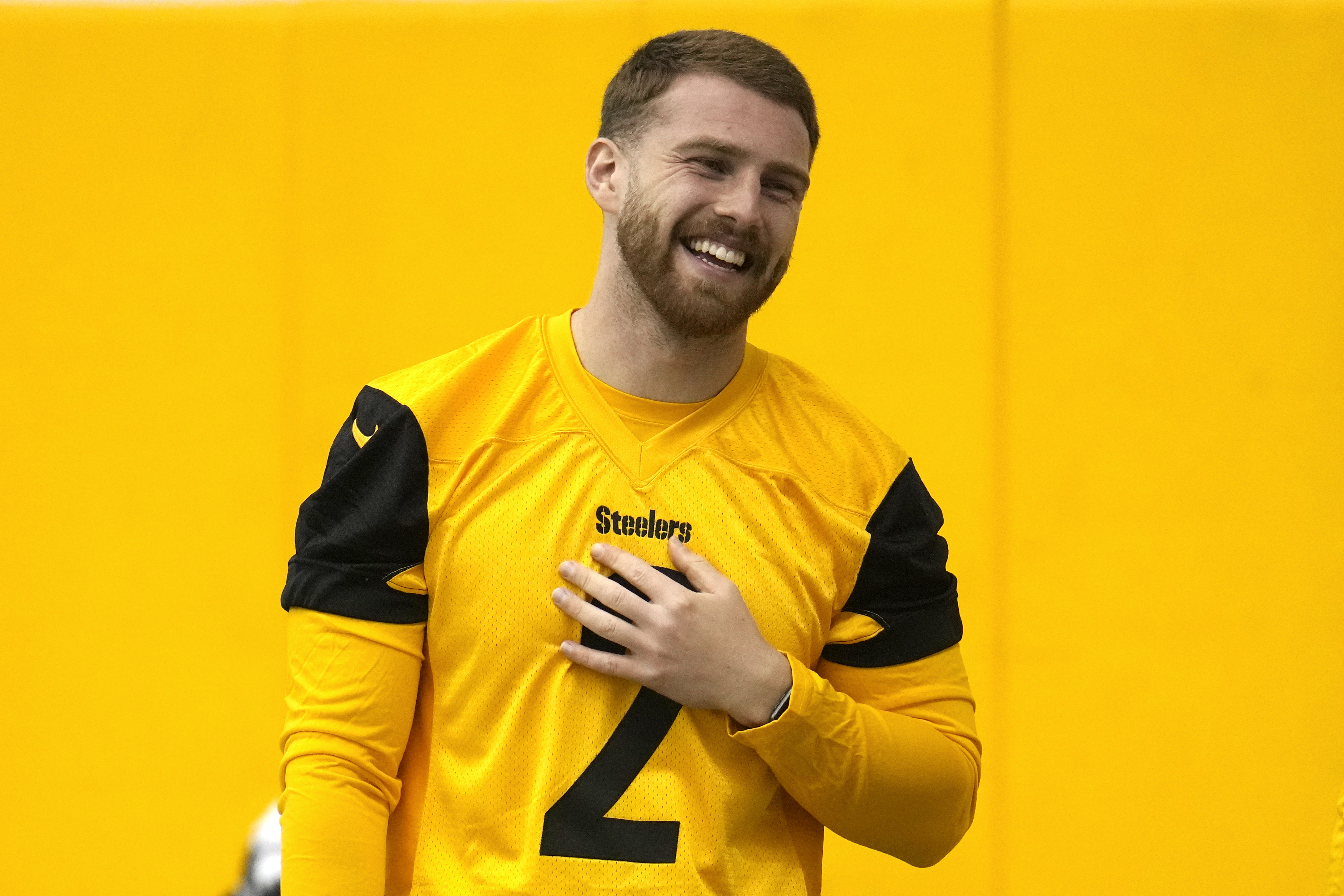Tryout kicker Mark Jackson attends the Pittsburgh Steeler's NFL rookie minicamp football practice in Pittsburgh, Friday, May 10, 2024. 