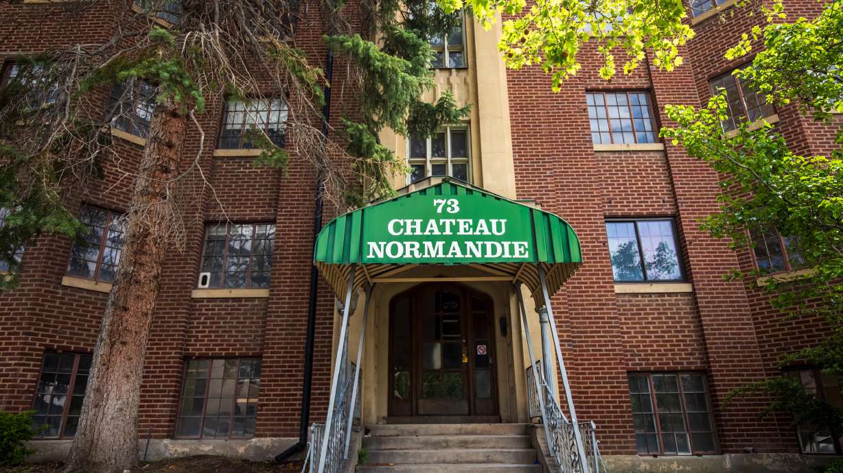 The exterior of the Chateau Normandie Apartment complex in Salt lake City is pictured on Thursday. The complex, now empty, was finished in 1931, toward the end of the first wave of apartments built in the early 20th century to meet the city's housing growth.