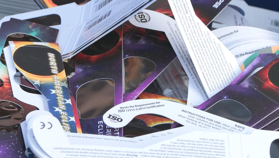 Certified eclipse glasses are pictured in Provo.