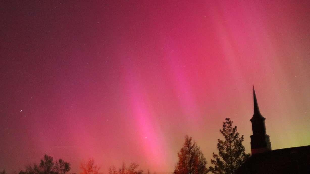 An aurora borealis event pictured on May 11 in Benson, Cache County. The northern lights could be visible in parts of Utah again over the next few nights because of another geomagnetic storm.