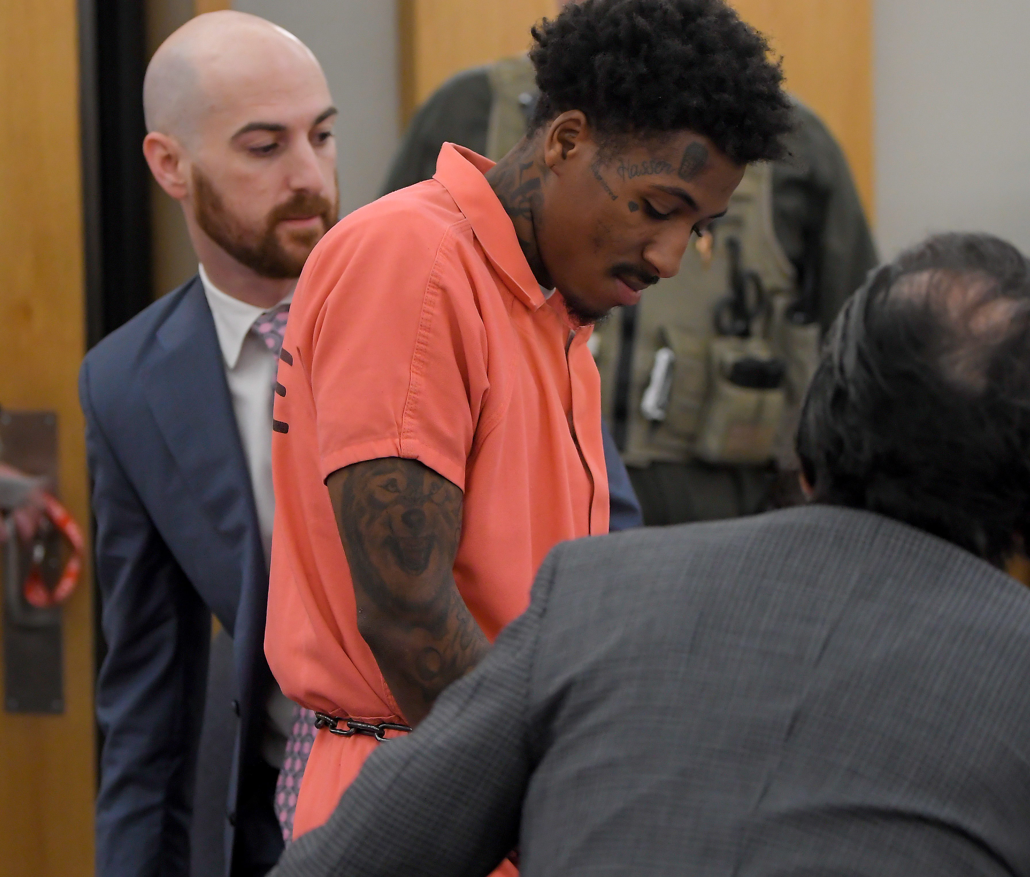 Kentrell Gaulden, known as NBA YoungBoy, arrives for a hearing in 1st District Court, Thursday, May 9, 2024, in Logan, Utah. Gaulden who has been charged with multiple felonies in relation to a fraudulent prescription operation, waived his right to a preliminary hearing and bail was set at $100,000. - Eli Lucero, Herald Journal