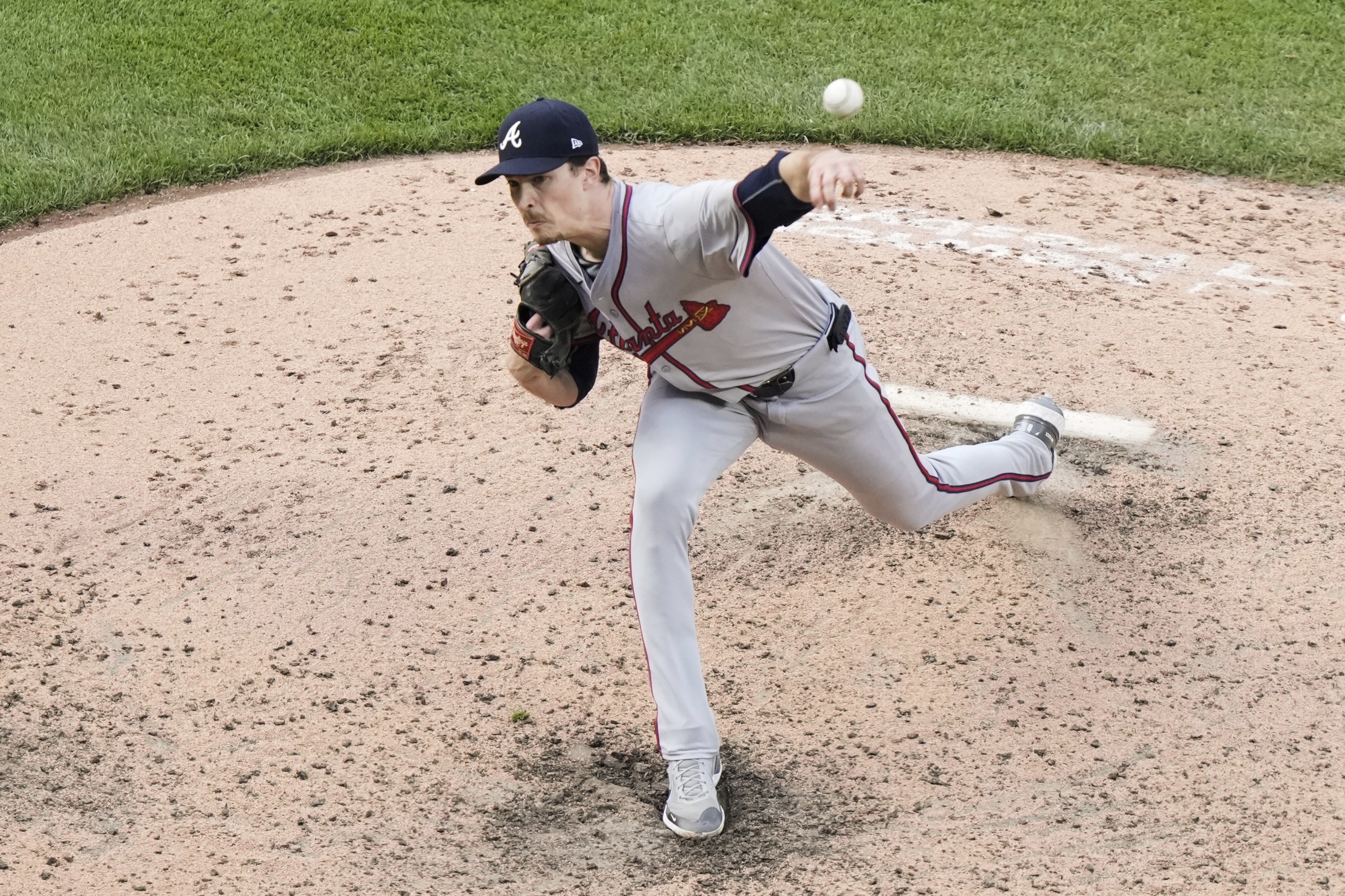 Atlanta Braves' Max Fried pitches during the seventh inning of a baseball game against the New York Mets, Saturday, May 11, 2024, in New York. 