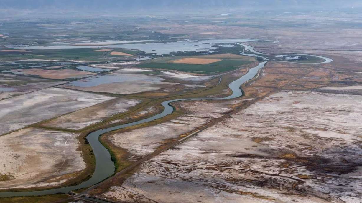 The Bear River flows into the Bear River Migratory Bird Refuge, Aug. 4, 2022.