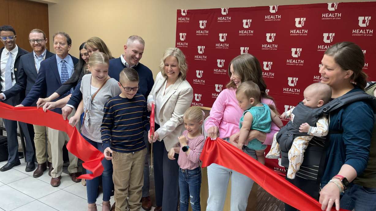Jaymie Maines, her children and other patients of the University of Utah Health Utah Pregnancy After Loss celebrate the official launch of the program on Monday.