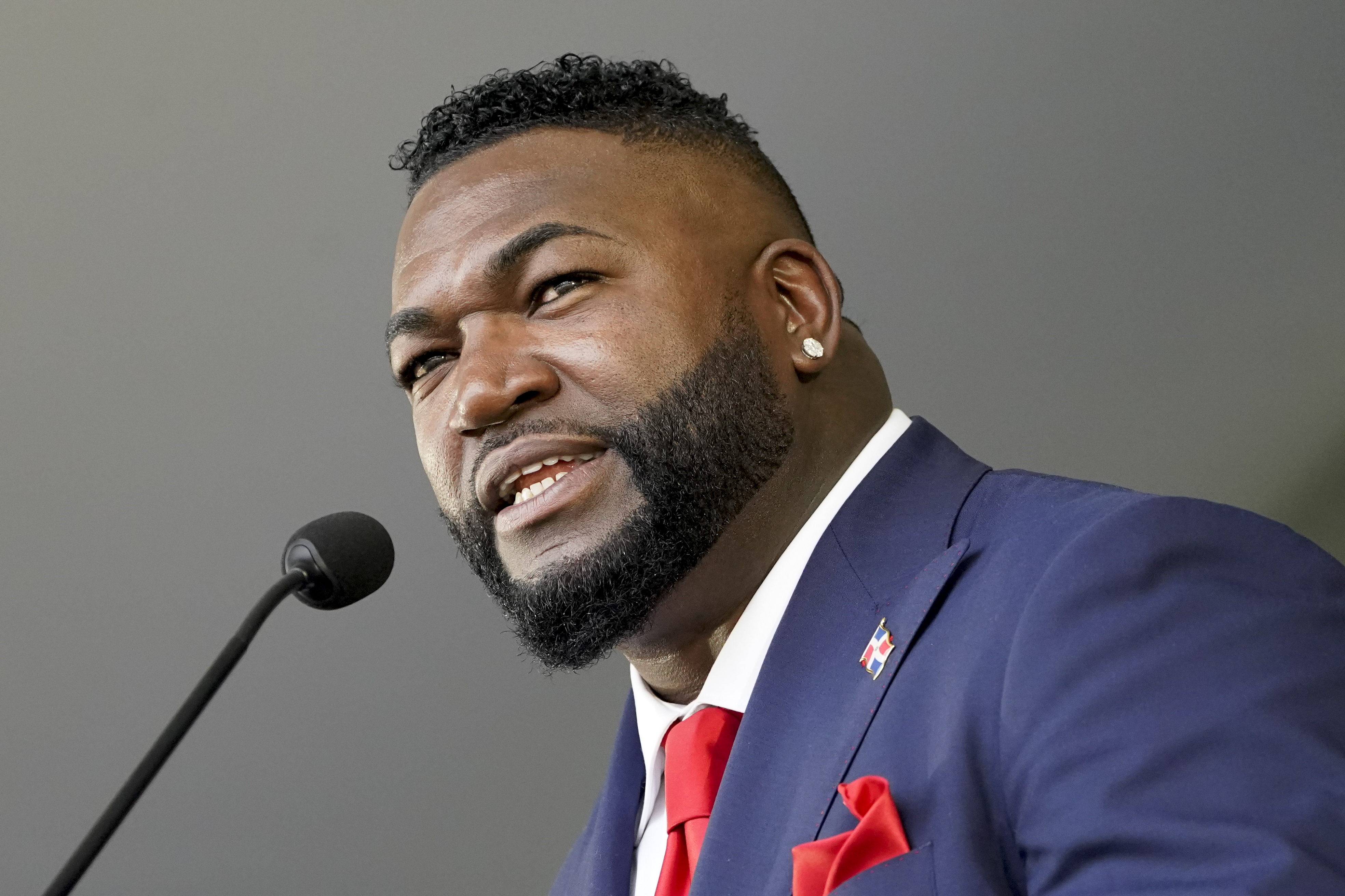 FILE - Hall of Fame inductee David Ortiz speaks during the National Baseball Hall of Fame induction ceremony July 24, 2022, in Cooperstown, N.Y. Hall of Famer Ortiz was honored by the New York state Senate, Monday, May 13, 2024, for his prolific baseball career and philanthropic work. 