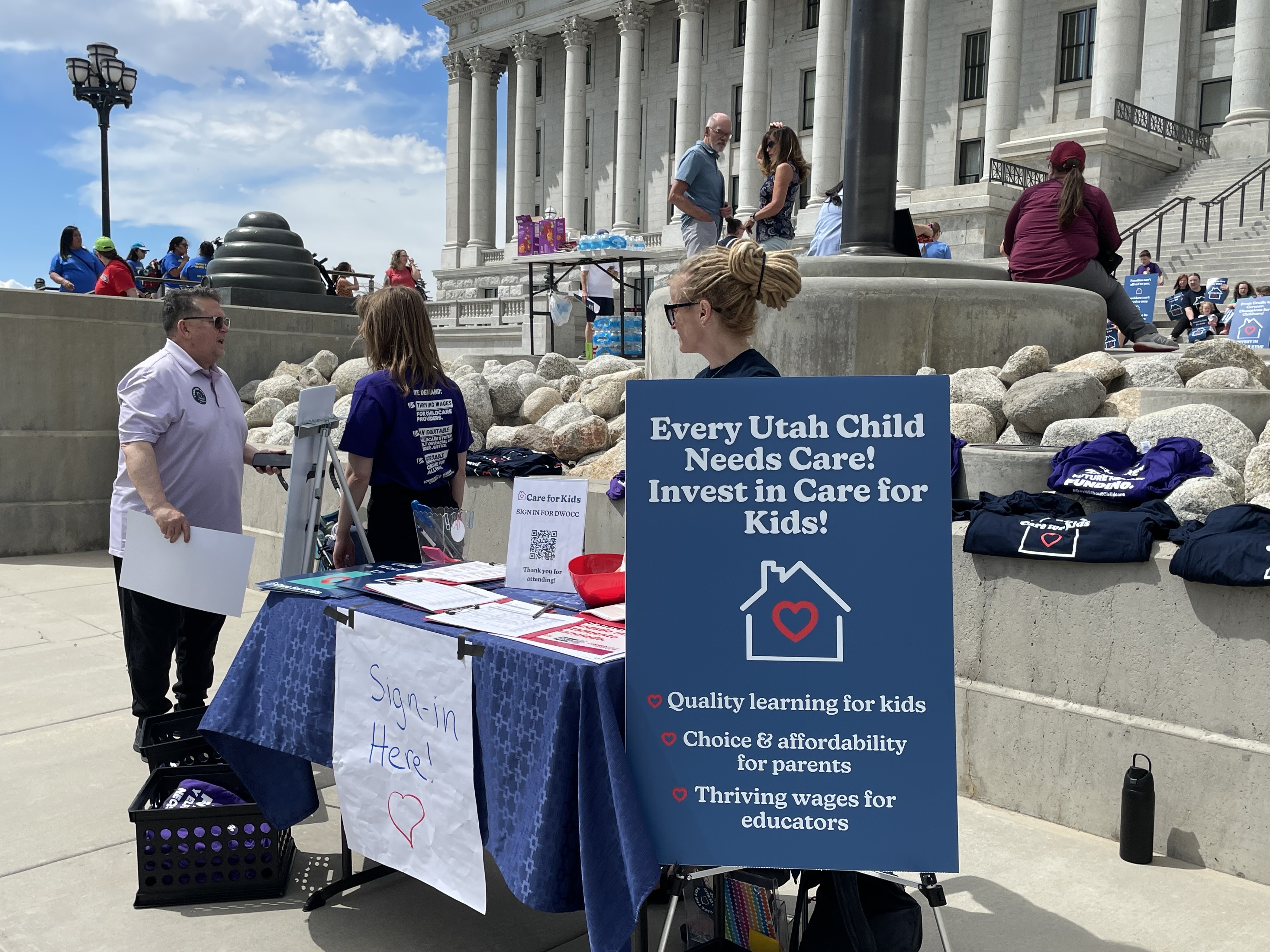 Parents, children, educators, legislators and supporters gathered at the Utah State Capitol on Monday to participate in the national Day Without Child Care.