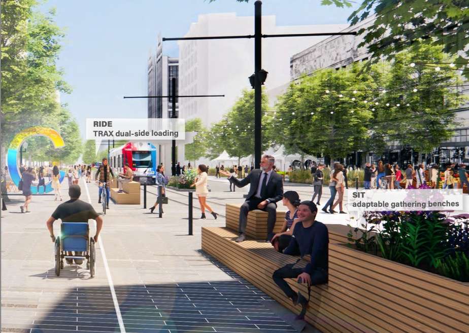 A rendering of a possible section of a Main Street promenade. The project is one of many on Salt Lake City's radar and is estimated to cost about $125 million.