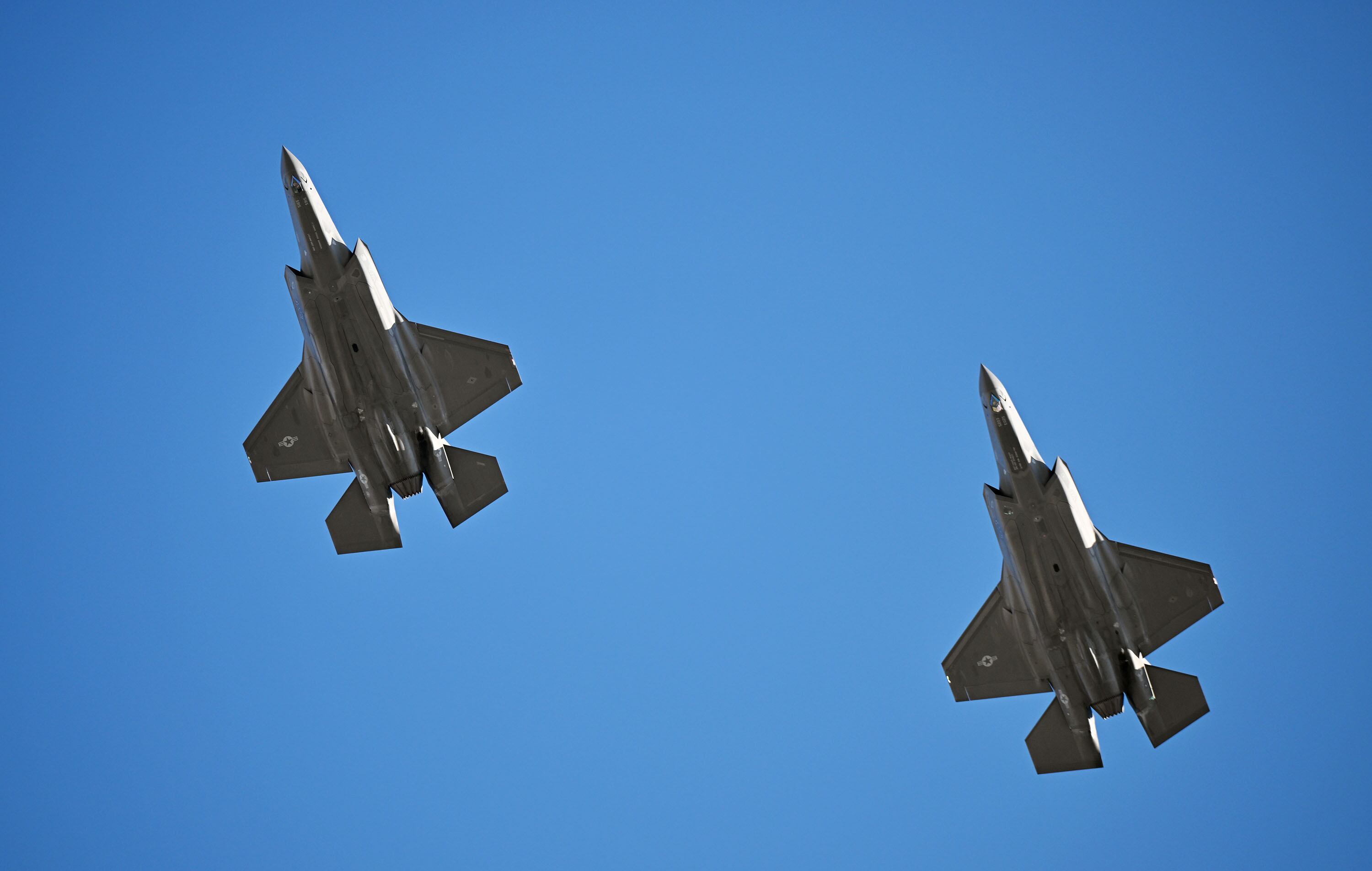 Two F-35s, piloted by Capt. Dario “Holster” Caminite and Capt. Jared “Caesar” Wesemann of the 388th fighter wing, 421st fighter squadron from Hill Air Force Base, fly over prior to the Utah Royals and Chicago Red Stars playing at America First Field in Sandy on March 16. Utah’s largest industry associations in defense and advanced manufacturing announced they will combine forces to expand the state’s national security sector on Monday.