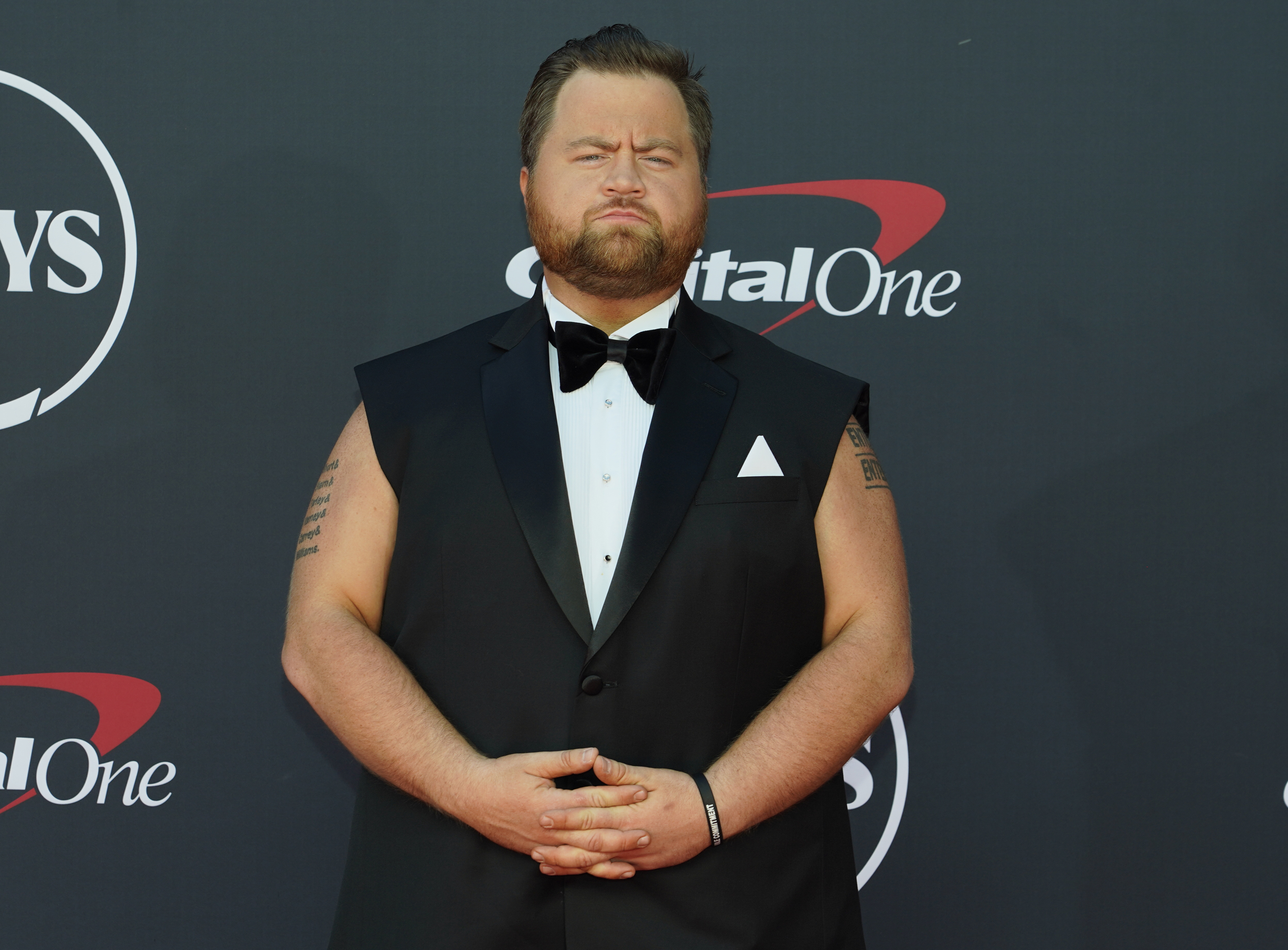 FILE - Paul Walter Hauser arrives at the ESPY awards on July 12, 2023, at the Dolby Theatre in Los Angeles. Major League announced an A-list addition to its biggest event of the year Battle Riot VI. Hauser has declared for the 40-man Battle Riot match. Hauser is an Emmy and Golden Globe winning actor who is trying to make a serious run at a wrestling career. 