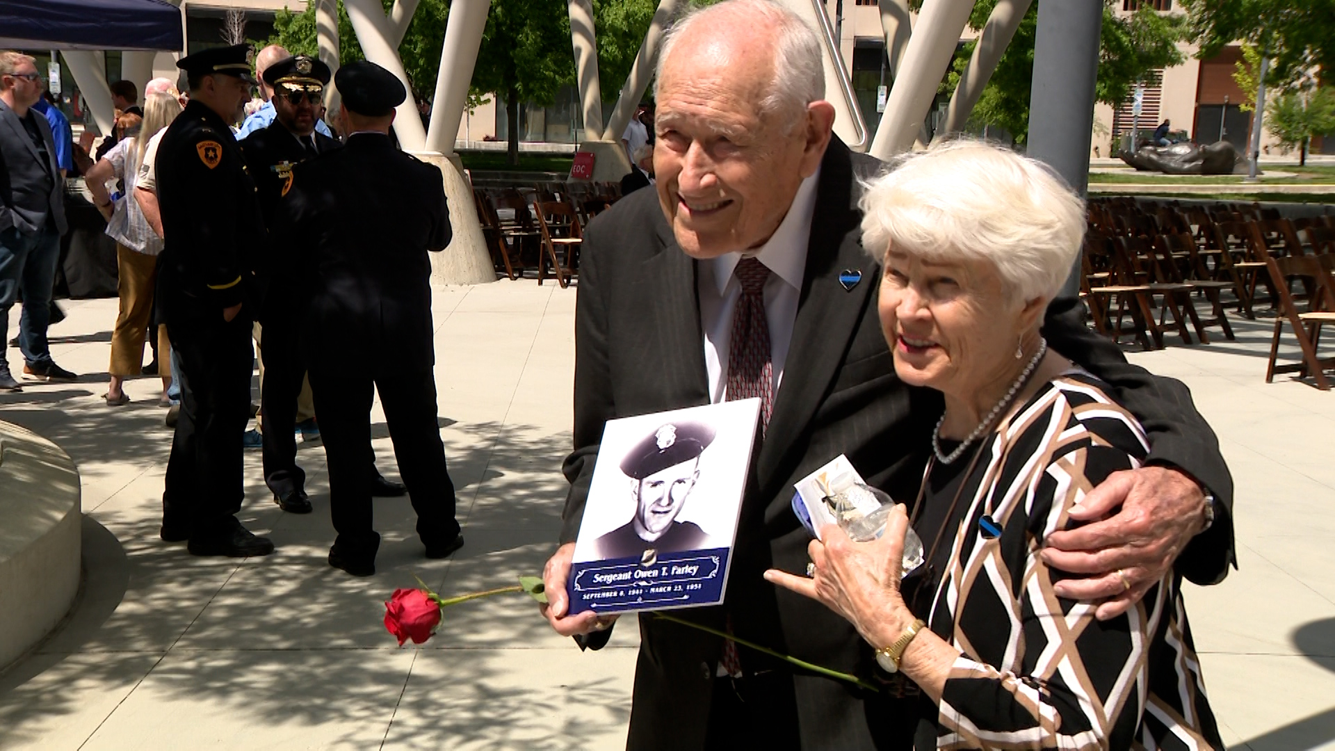 Bill and Mary Farley at a gathering Wednesday in Salt Lake City honoring Bill Farley’s father, who was killed in the line of duty at the Salt Lake Police Department in 1951.