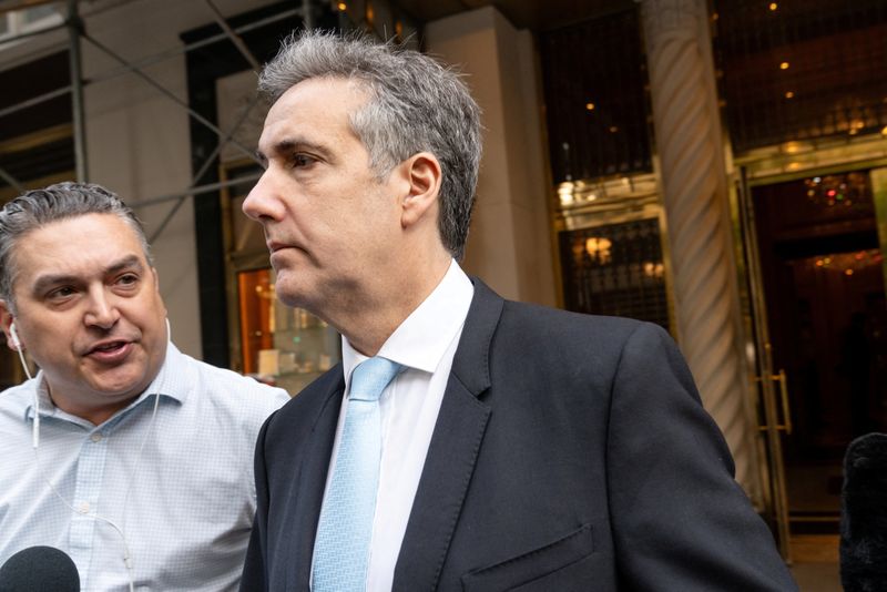Michael Cohen, a former attorney for Donald Trump, departs to testify at Trump's criminal trial at Manhattan state court in New York City, Tuesday. Trump's lawyers plan to resume their cross-examination of Cohen on Thursday.