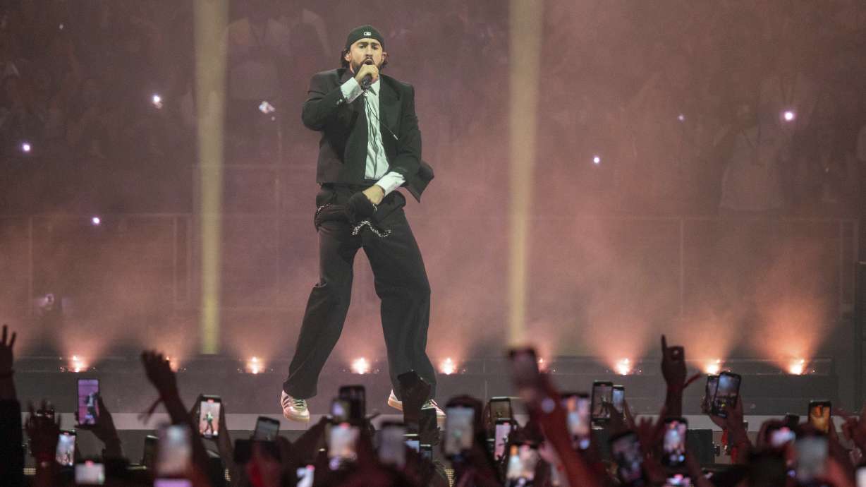 Bad Bunny performs on Wednesday, May 15, 2024, at State Farm Arena in Atlanta.