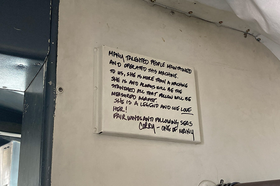 A quote is placed in front of the cockpit of a DC-8 that served as a NASA jet.