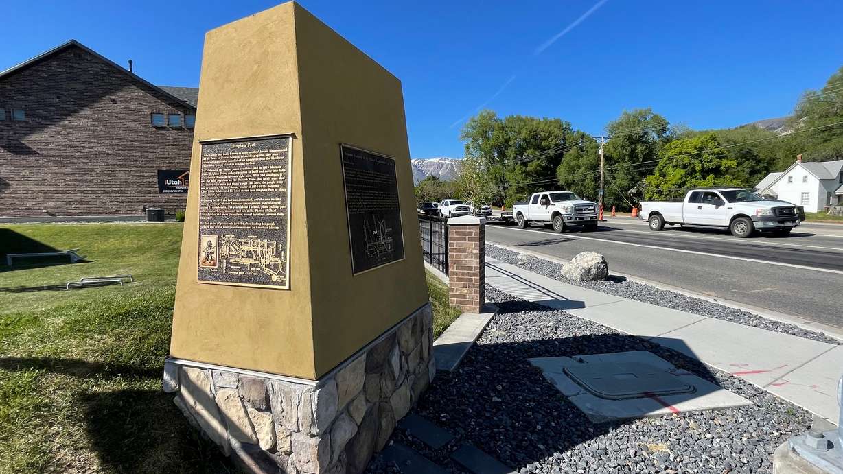 The monument recounting the history of Ogden's Bingham Fort neighborhood, photographed Thursday. It was installed last September and will be dedicated on Saturday.