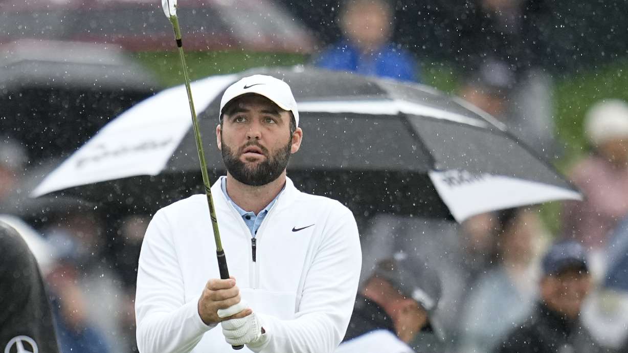 Scottie Scheffler warms up before the second round of the PGA Championship golf tournament at the Valhalla Golf Club, Friday, in Louisville, Ky.