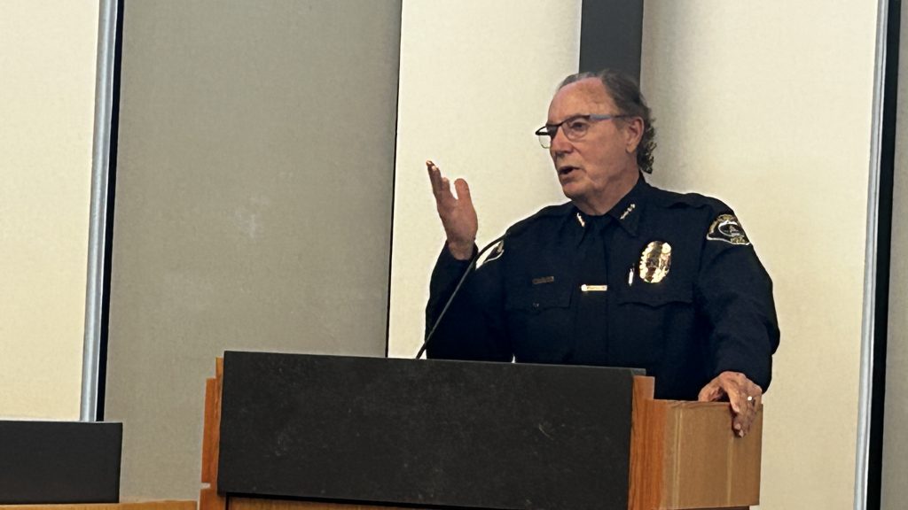 Chief Bob Flowers of the Santa Clara-Ivins Police Department speaks before the Ivins City Council, Ivins, Nov. 8, 2023.