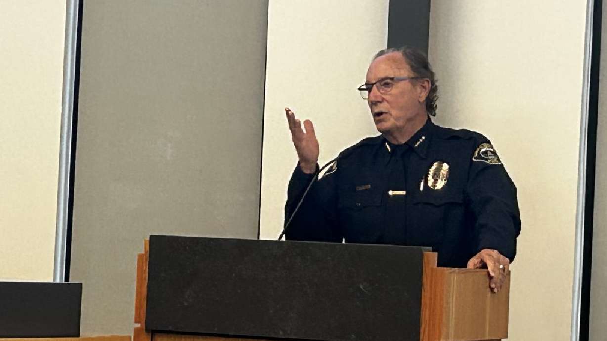 Chief Bob Flowers of the Santa Clara-Ivins Police Department speaks before the Ivins City Council, Ivins, Nov. 8, 2023.