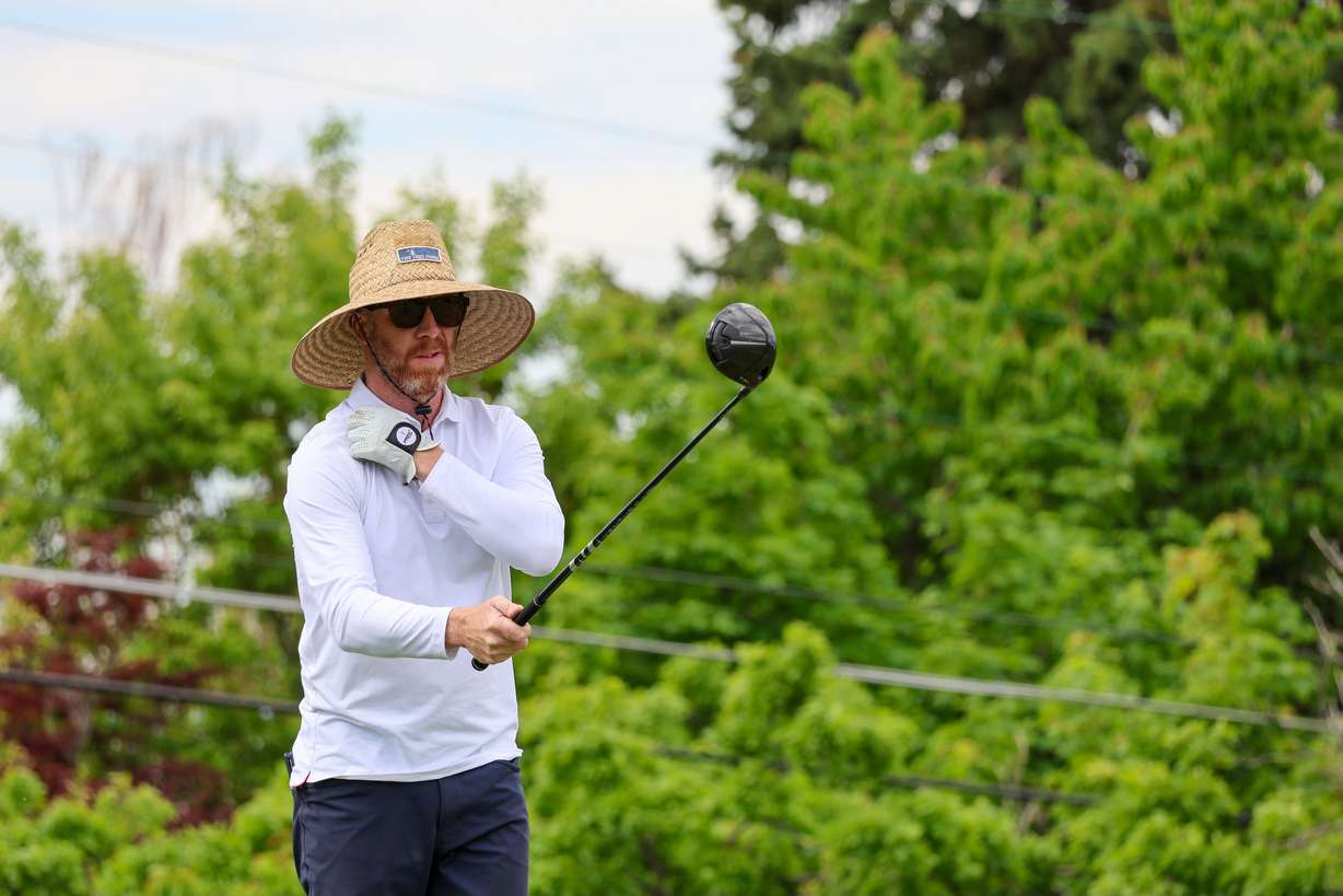 2024 Utah Mid-Amateur champion Dan Horner surveys the tee at Bonneville GC, Friday, May 17, 2024.